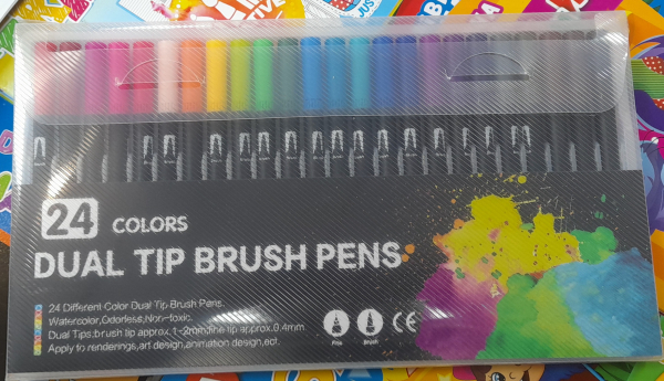 Фломастери DUAL TIP BRUSH PENS 24 кольорів 