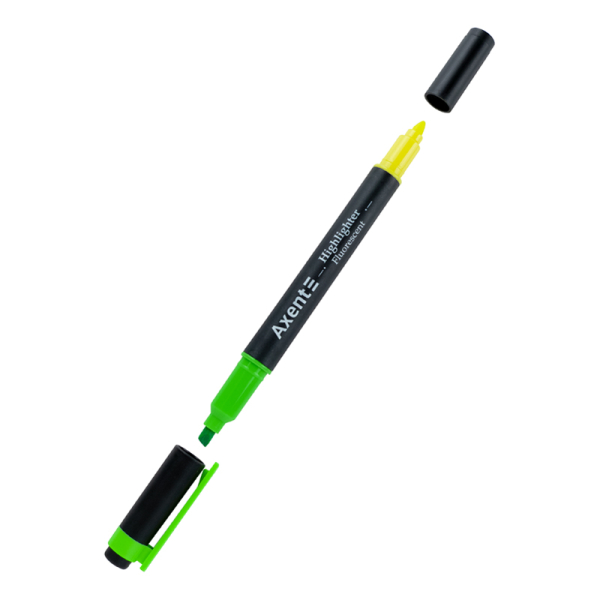 Маркер Axent Highlighter Dual 2534-04-A, 2-4 мм, клиноподібний, зелений+жовтий
