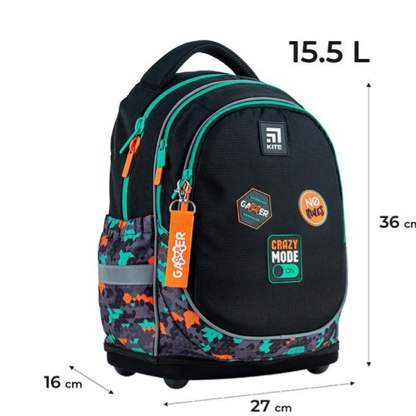 Рюкзак шкільний Kite Education Crazy Mode 36x27x16 см, 15.5 л,чорний 