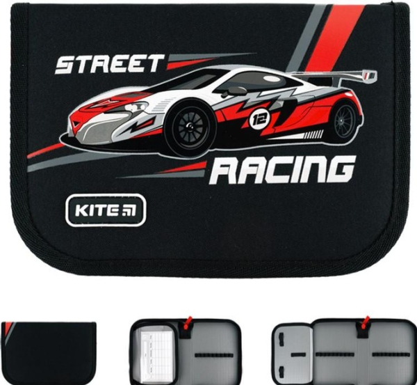 Пенал-книжка Kite Street racing 20x14x3.9 см Чорний 