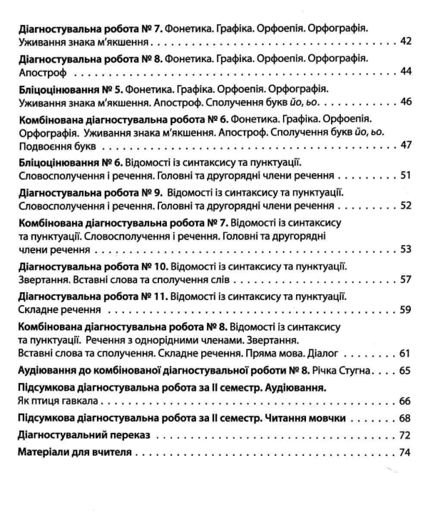 "Українська мова" 5 клас  усі діагностичні роботи