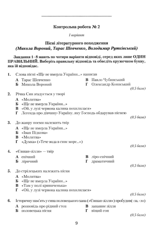 Книга Українська література. 6 клас. Зошит для контрольних робіт