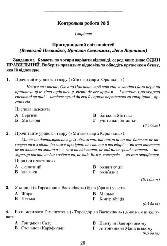 Книга Українська література. 6 клас. Зошит для контрольних робіт