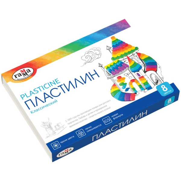 Пластилін Класичний, 8 кольорів, вага 160 г, у картонній упаковці зі стеком. 281031