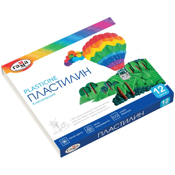 Пластилін Класичний, 12 кольорів, вага 240 г, у картонній упаковці зі стеком. 281033