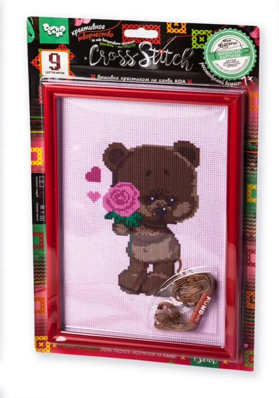 Набір "Вишивка хрестиком CROSS STITCH" VKB-01-06 Danko Toys Ведмедик з трояндою 