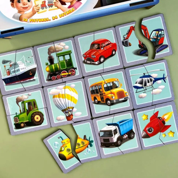 Настільна розвиваюча гра-пазл “Види транспорту” Ubumblebees (ПСФ073) PSF073, 12 картинок-половинок