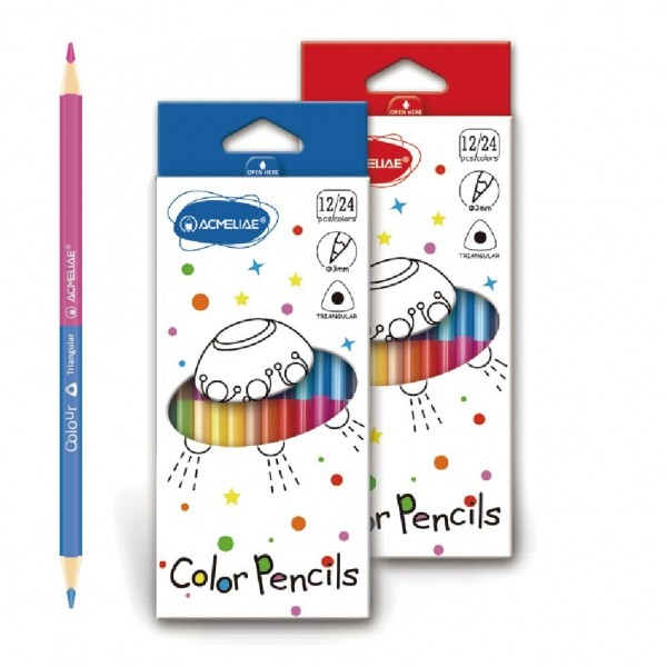 C12-24 Набір олівців Acmeliae, 3 мм(2х кольорові) 24кол/12шт., трикут.корп., 1шт/етик (1)