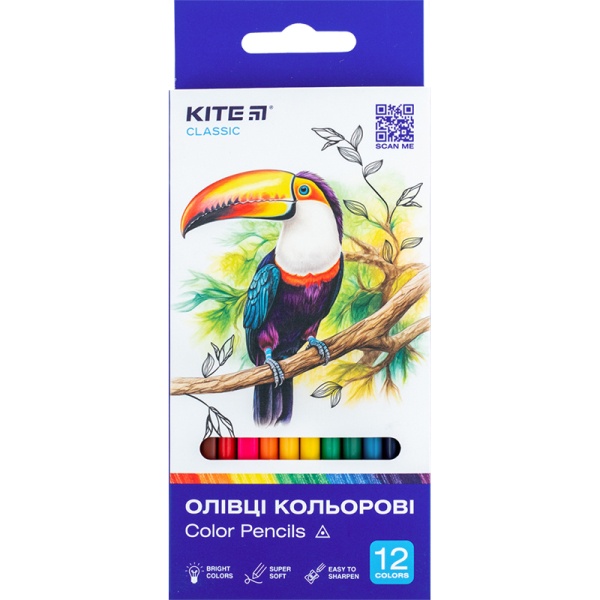 Олівці кольорові тригранні Kite Classic K-053, 12 шт.