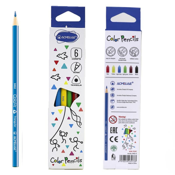 Набір олівців 6 кольорів трикутні 3 мм "Acmeliae" 9402-6