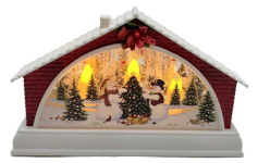 Сувенір декоративний новорічний світящ.LED "Будиночок-Сніговик" 15,5*4*9,5см