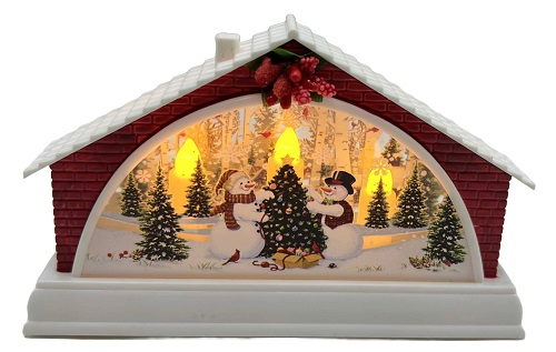 Сувенір декоративний новорічний світящ.LED "Будиночок-Сніговик" 15,5*4*9,5см - фото 1