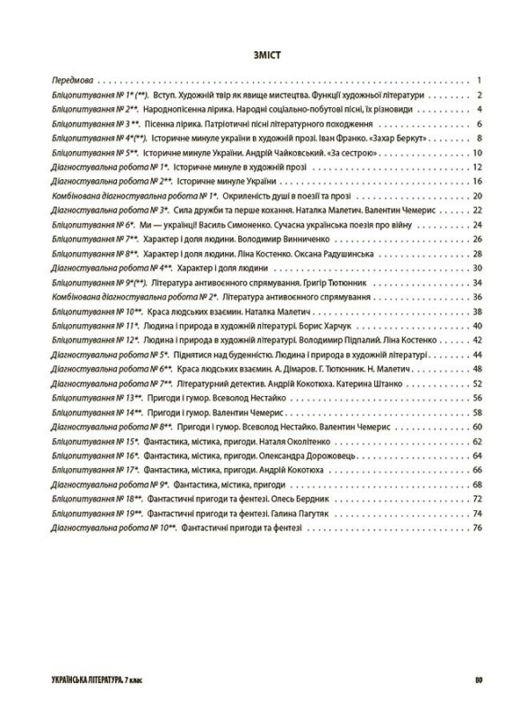 Українська література. Усі діагностувальні роботи. 7 клас