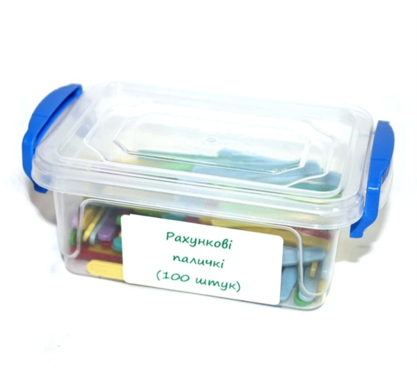 Рахункові палички у контейнері, 100 штук, пластик 0182 - фото 1