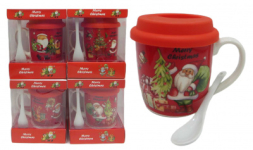 Чашка керамічна 350мл. "Д.Мороз" з силік.кришкою, ложкою, 4в. QF-830-B