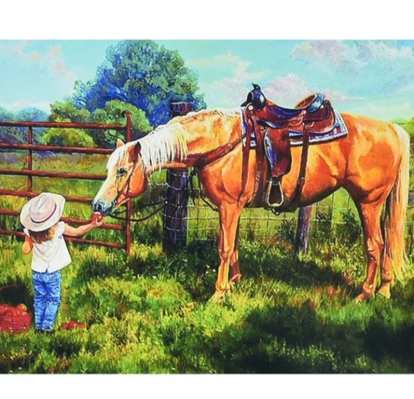 Алмазна мозаїка "Кінь і маленька принцеса" HEG88139, 30х40 см - фото 1