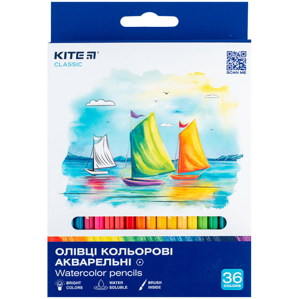 Олівці кольорові акварельні Kite Classic K-1052, 36 шт. - фото 1