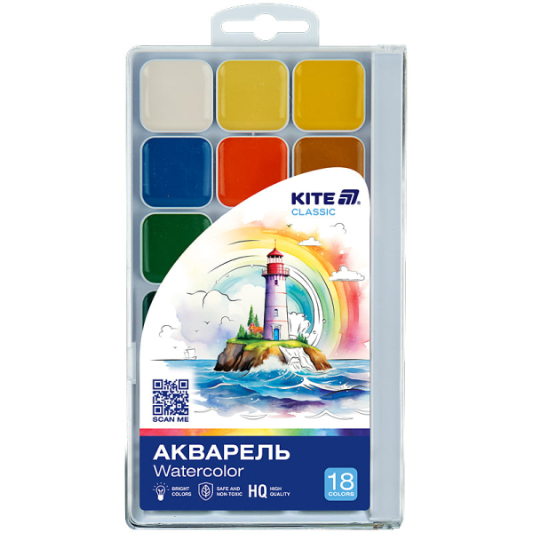 Фарби акварельні Kite Classic K-066, 18 кольорів - фото 1