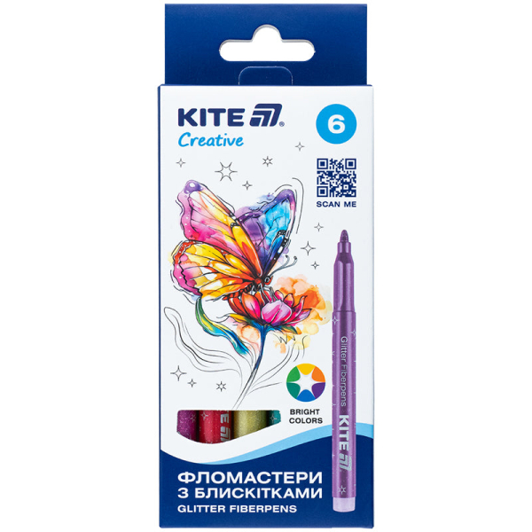Фломастери з блискітками Kite Creative K-1147, 6 кольорів - фото 1