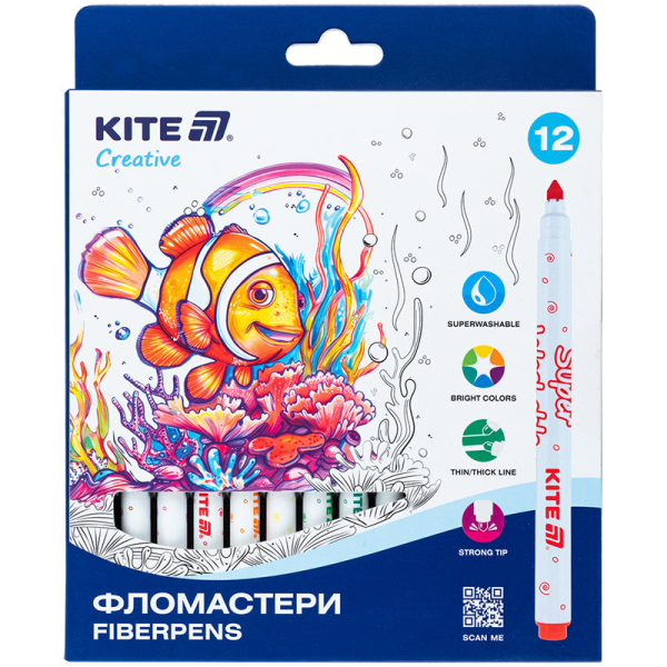 Фломастери Kite Creative Superwashable K-1152, 12 кольорів - фото 1