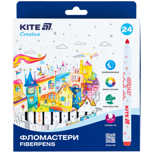 Фломастери Kite Creative Superwashable K-1153, 24 кольори - фото 1