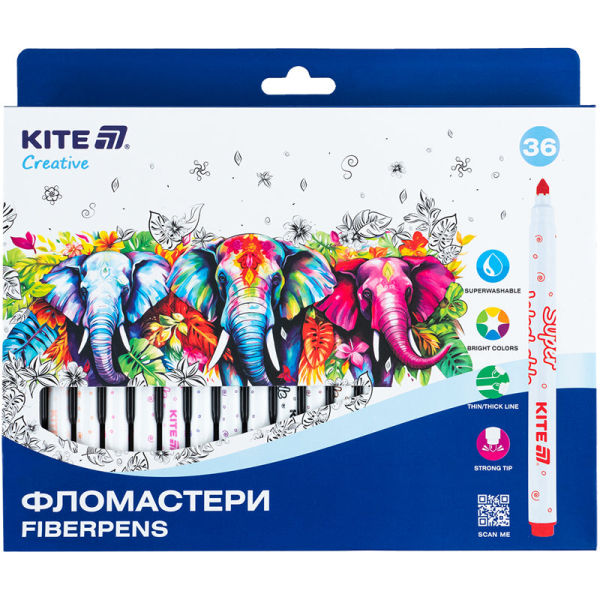 Фломастери Kite Creative Superwashable K-1154, 36 кольорів - фото 1