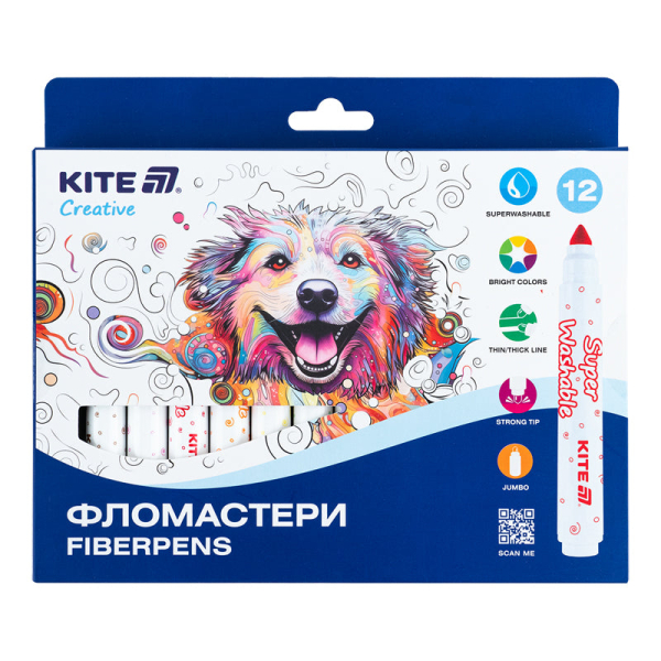Фломастери Kite Creative Superwashable Jumbo K-1155, 12 кольорів - фото 1