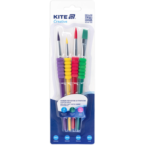 Набір пензлів з грипом Kite Creative K-334-1(синтетика, круглі 2, 6, 10, плаский 12) - фото 2