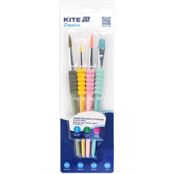 Набір пензлів з грипом Kite Creative K-334-2 (синтетика круглі 2, 6, 10, плаский 12) - фото 2