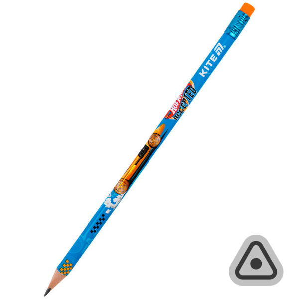 Олівець графітний тригранний з гумкою Kite Hot Wheels HW25-046 - фото 1