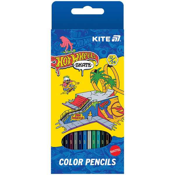 Олівці кольорові двосторонні Kite Hot Wheels HW25-054-2, 12 штук/24 кольори - фото 1