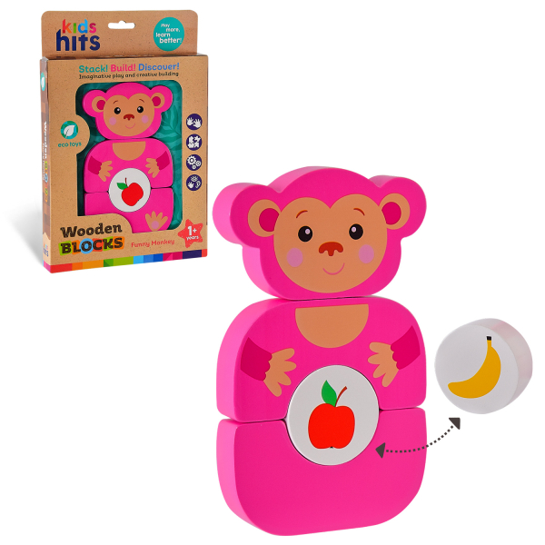 Дерев'яна іграшка Kids hits арт. KH20/002 (40шт) мавпочка 4 деталі кор. 18, 5*27, 9*3 см