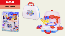 Лікар набір арт. 16806A (12шт) валіза, шприц, стетоскоп, аксес, короб.35, 5 * 11 * 43 см, р-р іграшки - 26 * 10 * 23 см