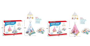 Намет+килимок арт. LT01-01/02 (8шт) вігвам тканинний р-р 82*112см, з комплектом м'яких брязкальця, короб. 64*11*42см