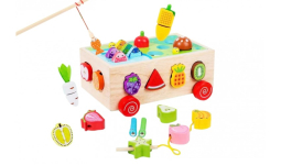 Дерев'яна іграшка WD13015 (36 шт.) 7в1 каталка,сортер, риболовля, шнурівка в коробці 22*9,5*16,5 см