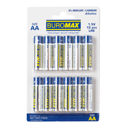 Набір елементів живлення (лужні батарейки) Buromax LR6 AA 1,5 V 12 шт. в упаковці (BM.5900-12)