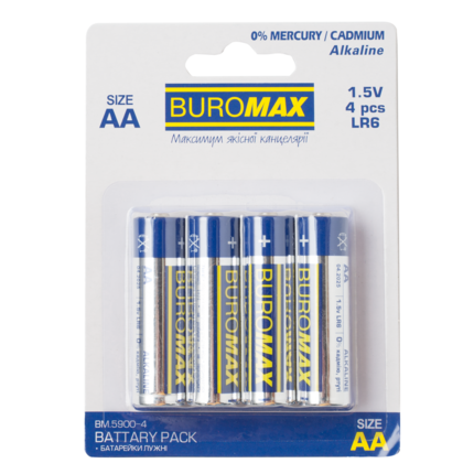 Набір елементів живлення (лужні батарейки) Buromax LR6 AA 1,5 V 4 шт. в упаковці (BM.5900-4)