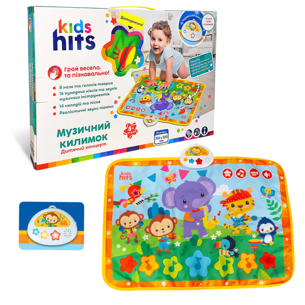 Килимок муз. Kids Hits арт. KH04-001 (24шт) Дитячий концерт, батар. комплект, голоси тварин, муз.інструменти, мелодіі, пісня, р-р килимка 70*50, короб. 38*26*4см