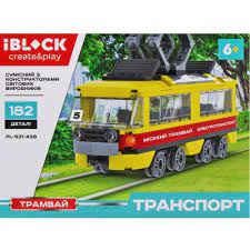 Конструктор трамвай жовто-червоний IBLOCK PL-921-438 серія Транспорт 182 деталі