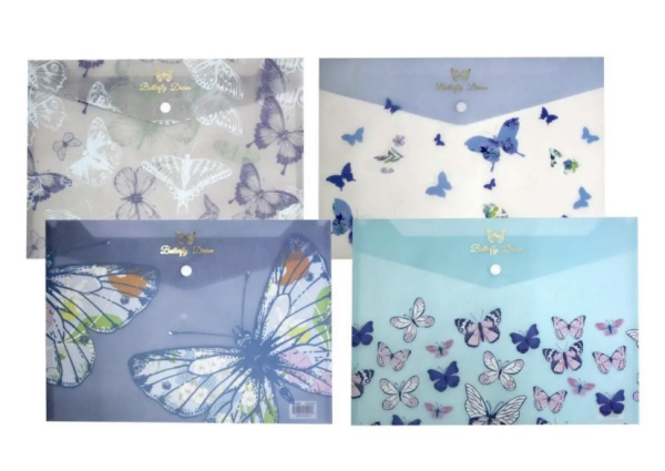 Папка-конверт на кнопці A4 “Бабочки”, 180 мкм, текстильна фактура - фото 1