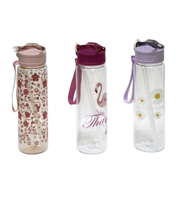 Пляшка для води 800 мл з трубочкою “Квіти” - фото 1