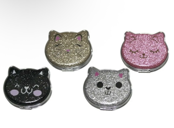 Дзеркало двостороннє розкладне з глітером “Котик” – 12 шт - фото 1