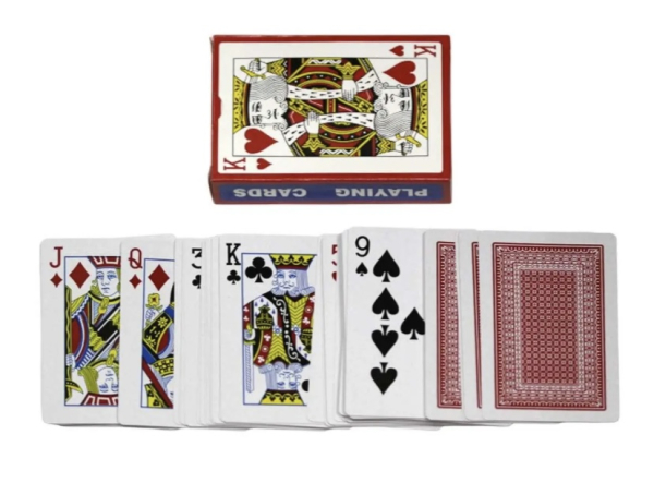 Карти гральні картонні, 54 карти, 280 г, мікс сині та червоні - фото 1