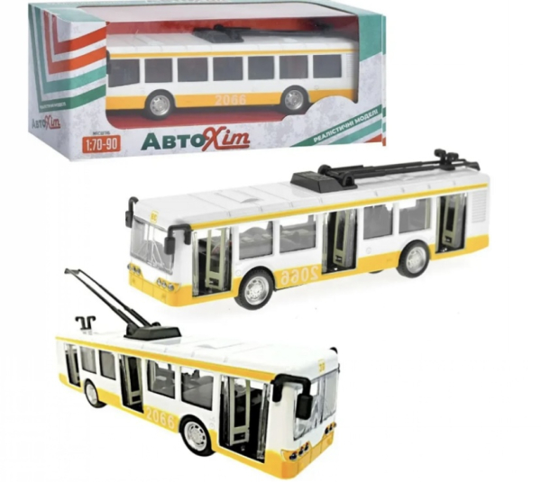 Іграшкова модель “АвтоХіт” Тролейбус жовтий, металевий, інерційний - фото 1