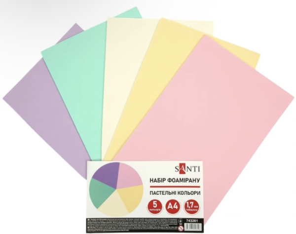 Фоаміран EVA SANTI 200×300 мм, 1,7 мм – набір “Пастельні кольори” - фото 1