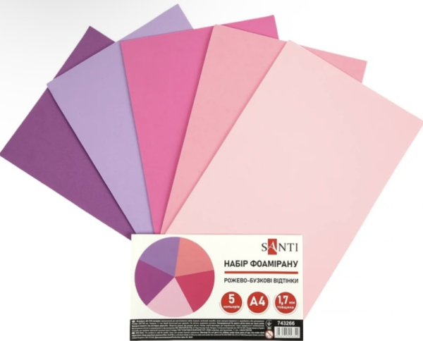 Набір Фоамірану ЕВА SANTI рожево-бузкові відтінки 200 х 300 мм товщина 1,7 мм 5 кольорів - фото 1