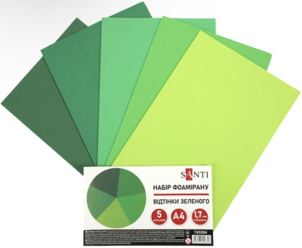 Фоаміран 200×300 мм, 1,7 мм, набір 5 аркушів, відтінки зеленого - фото 1