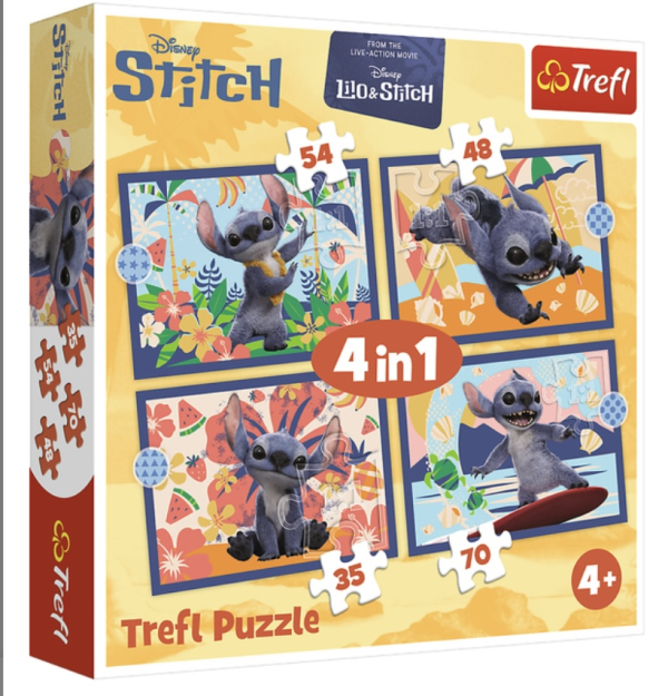 Пазли 4 in 1 Trefl Stitch The Movie Відпустка на Гаваях 35+48+54+70 елементів - фото 1
