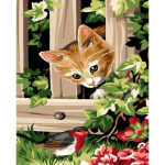 Картина за номерами Зацікавлене кошеня та пташка розмір 30*40