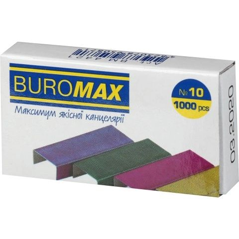 Скоби Buromax №10 кольорові 1000 штук (BM.4421)